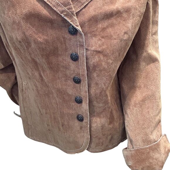 Women’s Live A Little LAL Brown Genuine Suede 100% Leather Snap Up Jacket Medium - Picture 9 of 16